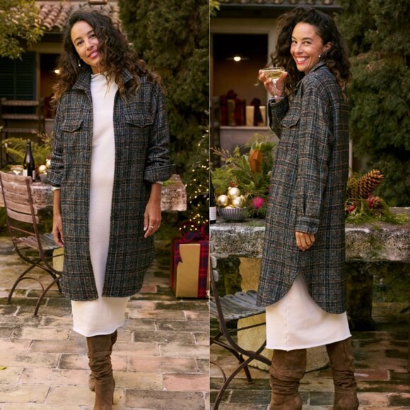 Frank & Eileen Gavin Ireland‎ Wool Black Blue Plaid Shirt Jacket Size XS - Picture 1 of 9